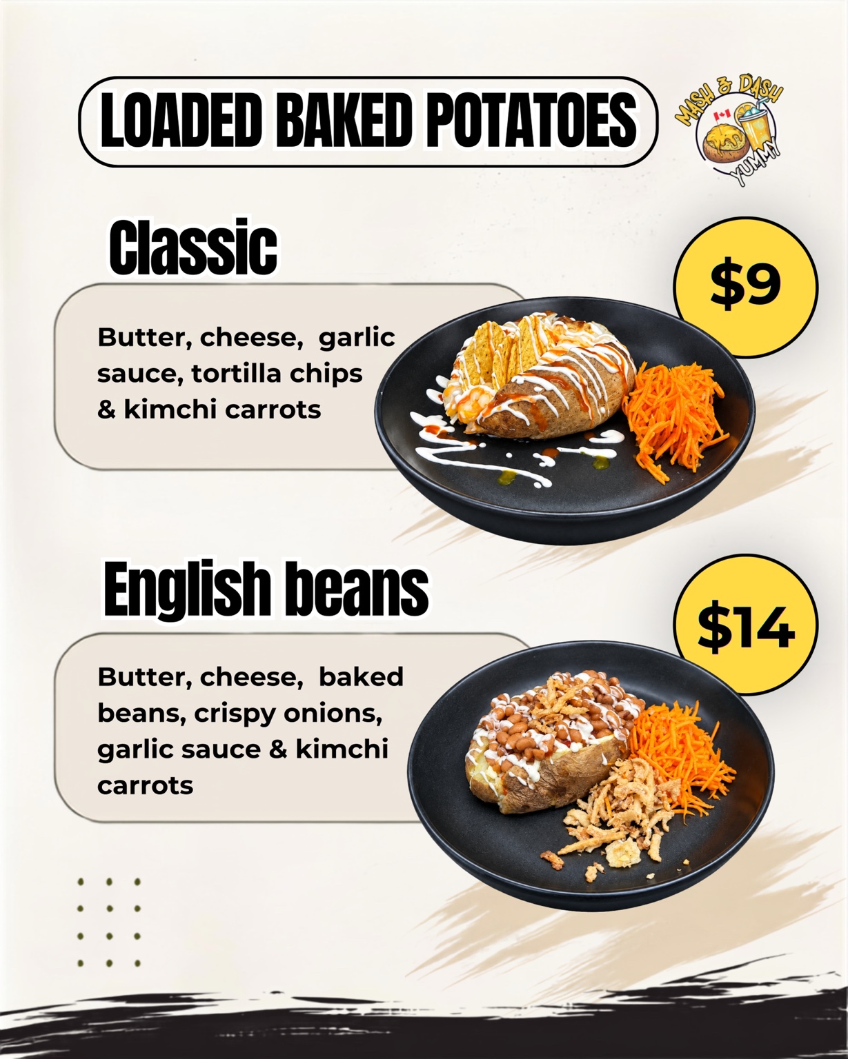 Classic jacket potato and English beans and cheese menu